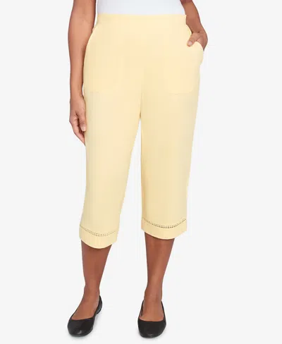 Alfred Dunner Rise & Shine Lace Dotted Trim Capri In Yellow