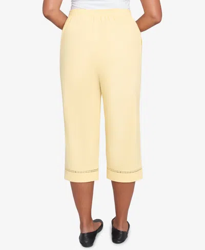Alfred Dunner Rise & Shine Lace Dotted Trim Capri In Yellow
