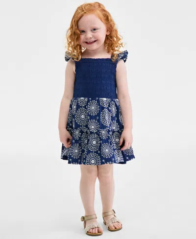 On 34th Toddler Girls Mommy & Me Cotton Eyelet Smocked Flutter-sleeve Dress, Exclusively At Macy's In Blazing Navy