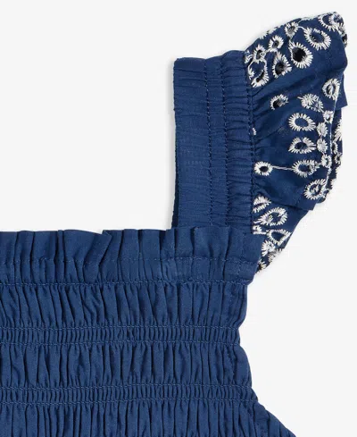 On 34th Toddler Girls Mommy & Me Cotton Eyelet Smocked Flutter-sleeve Dress, Exclusively At Macy's In Blazing Navy