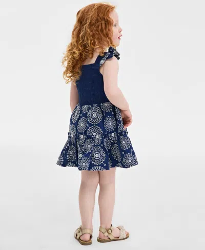 On 34th Toddler Girls Mommy & Me Cotton Eyelet Smocked Flutter-sleeve Dress, Exclusively At Macy's In Blazing Navy