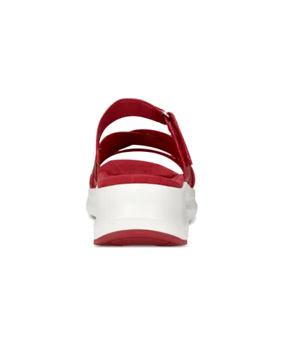 Rockport Women's Qwyn Slip-on Strappy Casual Wedge Sandals In Red Leather