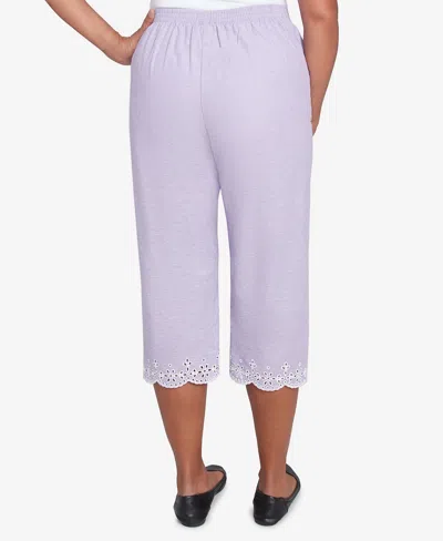 Alfred Dunner Women's Crystal Springs Eyelet Embroidered Capri Pants In Purple