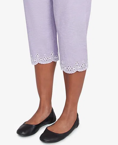 Alfred Dunner Women's Crystal Springs Eyelet Embroidered Capri Pants In Purple