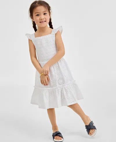On 34th Little Girl's Cotton Eyelet Smocked Mommy & Me Flutter-sleeve Dress, Exclusively At Macy's In Bright White