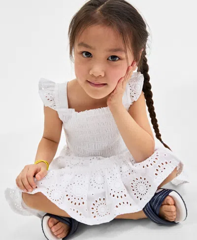 On 34th Little Girl's Cotton Eyelet Smocked Mommy & Me Flutter-sleeve Dress, Exclusively At Macy's In Bright White