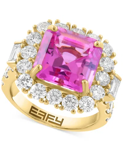 Effy Collection Effy Lab Grown Pink Sapphire (5-1/4 Ct. T.w.) & Lab Grown Diamond (2-1/3 Ct. T.w.) Halo Ring In 14k In Pink Sapphire