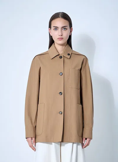 Max Mara Cotton Jacket With Buttoned Cuffs And Collar In Beige