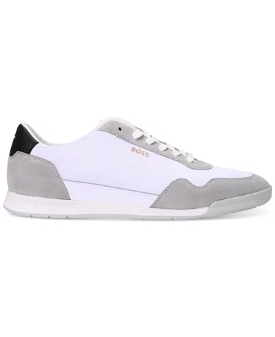 Hugo Boss Suede-panelled Sneakers In White