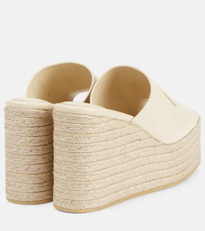 Gucci Gg Leather Espadrille Wedges In White
