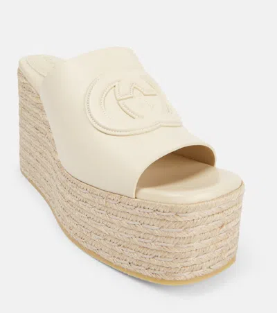 Gucci Gg Leather Espadrille Wedges In White