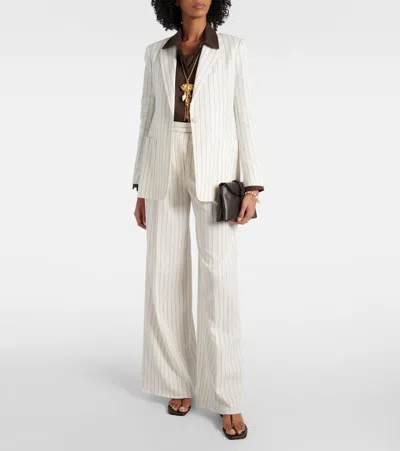 Max Mara Embroidered Stripes Cotton Blend Blazer In Neutrals