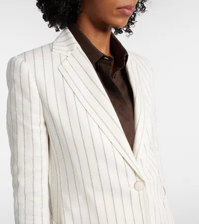 Max Mara Embroidered Stripes Cotton Blend Blazer In Neutrals