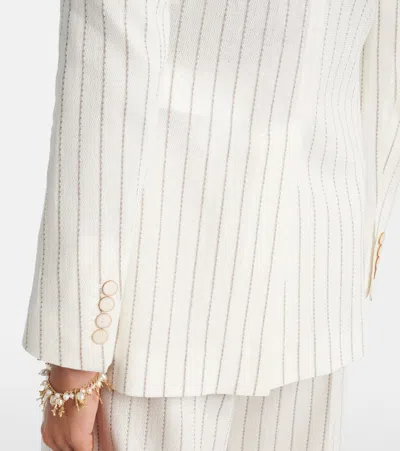 Max Mara Embroidered Stripes Cotton Blend Blazer In Neutrals