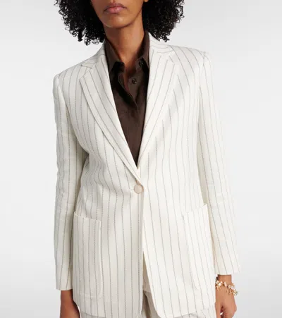 Max Mara Embroidered Stripes Cotton Blend Blazer In Neutrals