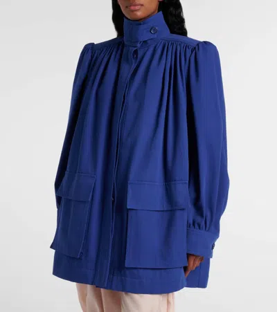 Chloé High-neck Utilitarian Jacket In Cotton Canvas In Blue