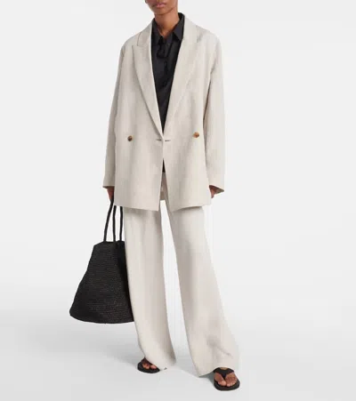 The Row Nat Double-breasted Silk And Linen Blazer In Grey