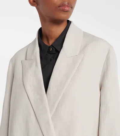 The Row Nat Double-breasted Silk And Linen Blazer In Grey