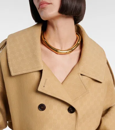 Gucci Women Wool And Silk Crepe Coat With All-over Gg Motif In Brown
