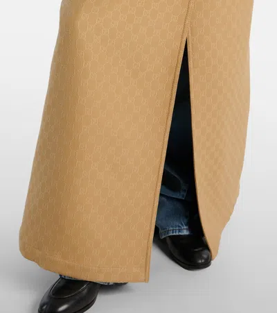 Gucci Women Wool And Silk Crepe Coat With All-over Gg Motif In Brown