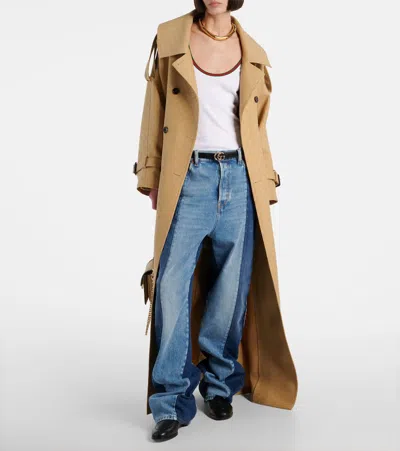 Gucci Women Wool And Silk Crepe Coat With All-over Gg Motif In Brown