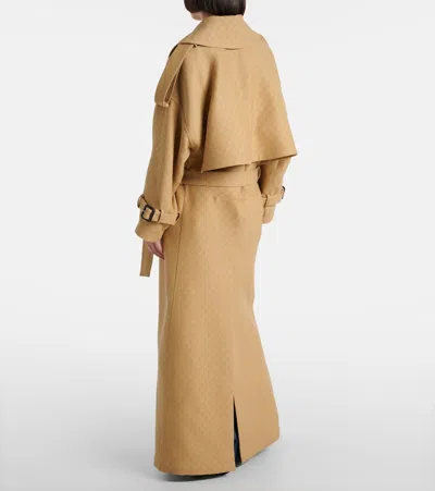 Gucci Women Wool And Silk Crepe Coat With All-over Gg Motif In Brown