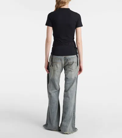 Balenciaga Women Black Crewneck T-shirt With Underwear Detail On The Waist In Cotton Woman In Black