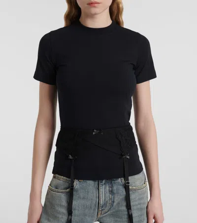Balenciaga Women Black Crewneck T-shirt With Underwear Detail On The Waist In Cotton Woman In Black