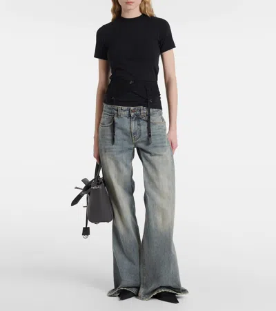 Balenciaga Women Black Crewneck T-shirt With Underwear Detail On The Waist In Cotton Woman In Black