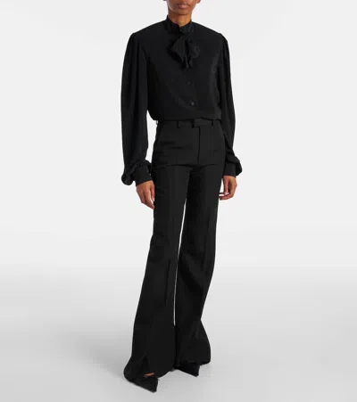 Balenciaga Women Flared Trousers In Black Flowing Viscose