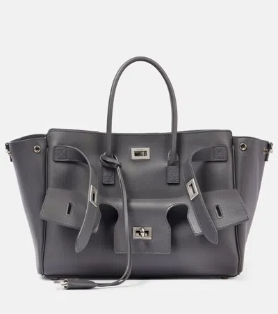 Balenciaga Small Leather Bel Air Carry All Tote Bag In Grey