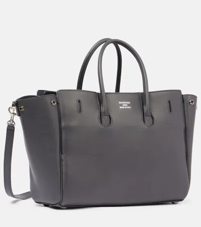 Balenciaga Small Leather Bel Air Carry All Tote Bag In Grey