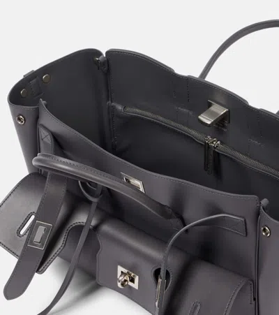 Balenciaga Small Leather Bel Air Carry All Tote Bag In Grey