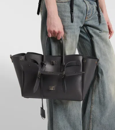 Balenciaga Small Leather Bel Air Carry All Tote Bag In Grey