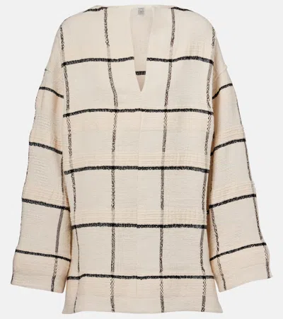 格纹棉质与亚麻混纺帆布罩裙