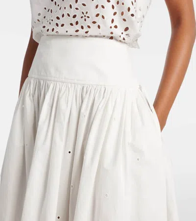 Self-portrait White Midi Skirt With Side Gathered Details And All-over Embroidery