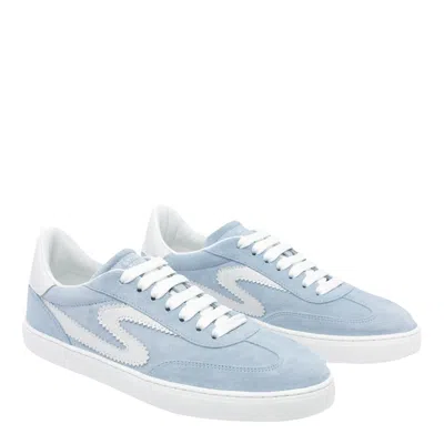 Stuart Weitzman Low Top Runaround Sneakers With Suede Finish In Blue