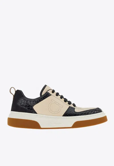 Ferragamo Cassina Smooth And Croc-effect Leather Sneakers In Multicolor
