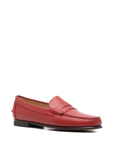 Sebago White Leather Danielle Pop Loafers In Red