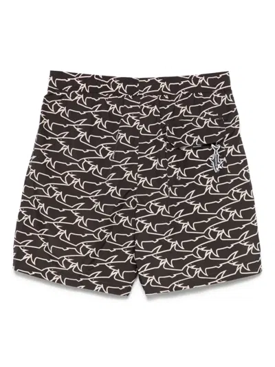 Paul & Shark Swim Shorts With All-over Shark Print In Multi