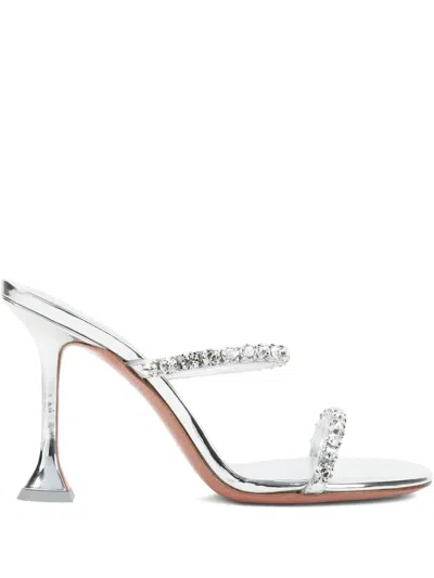 Amina Muaddi Womens Other Gilda Crystal-embellished Leather Heeled Mules In Silber