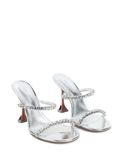 Amina Muaddi Womens Other Gilda Crystal-embellished Leather Heeled Mules In Silber