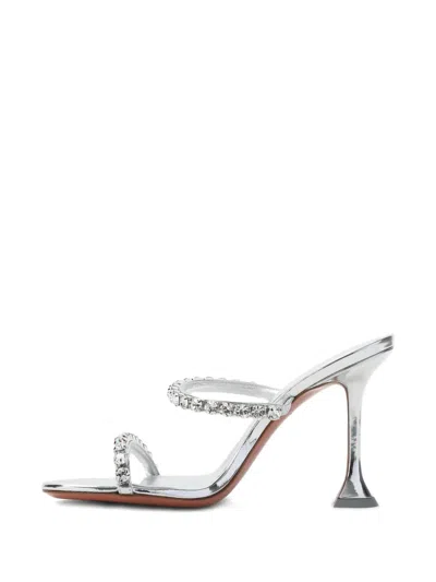 Amina Muaddi Womens Other Gilda Crystal-embellished Leather Heeled Mules In Silber