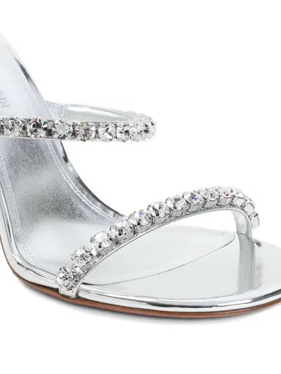 Amina Muaddi Womens Other Gilda Crystal-embellished Leather Heeled Mules In Silber