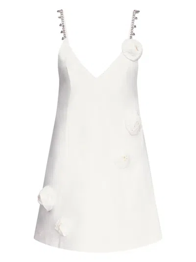 Area Crystal Strap Rosette Cotton Poplin Minidress In Off White