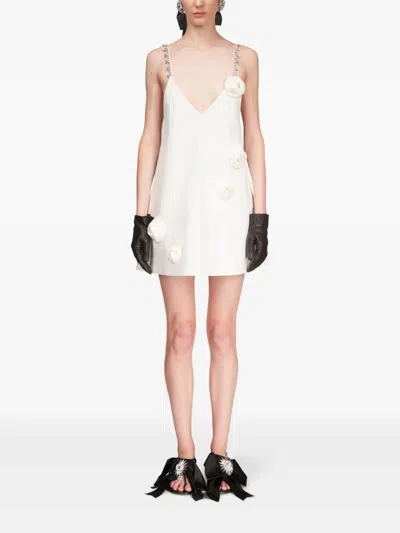 Area Crystal Strap Rosette Cotton Poplin Minidress In Off White