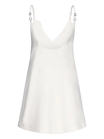Area Crystal Strap Rosette Cotton Poplin Minidress In Off White