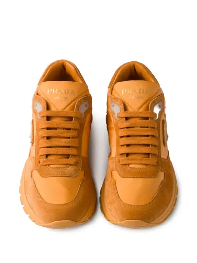 Prada Prax 2.0 Re-nylon And Suede Sneakers In Orange