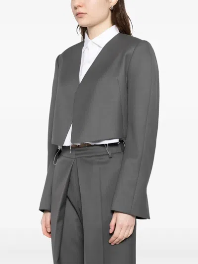 Low Classic Kragenlose Jacke In Grau