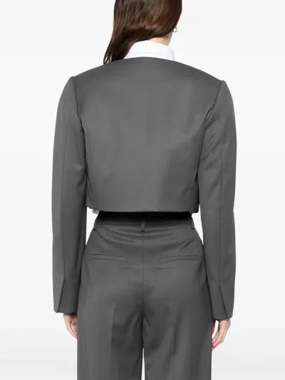 Low Classic Kragenlose Jacke In Grau